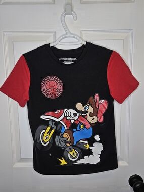 Mario Graphic Tee Boys Size L Black Red Cotton T-Shirt Summer